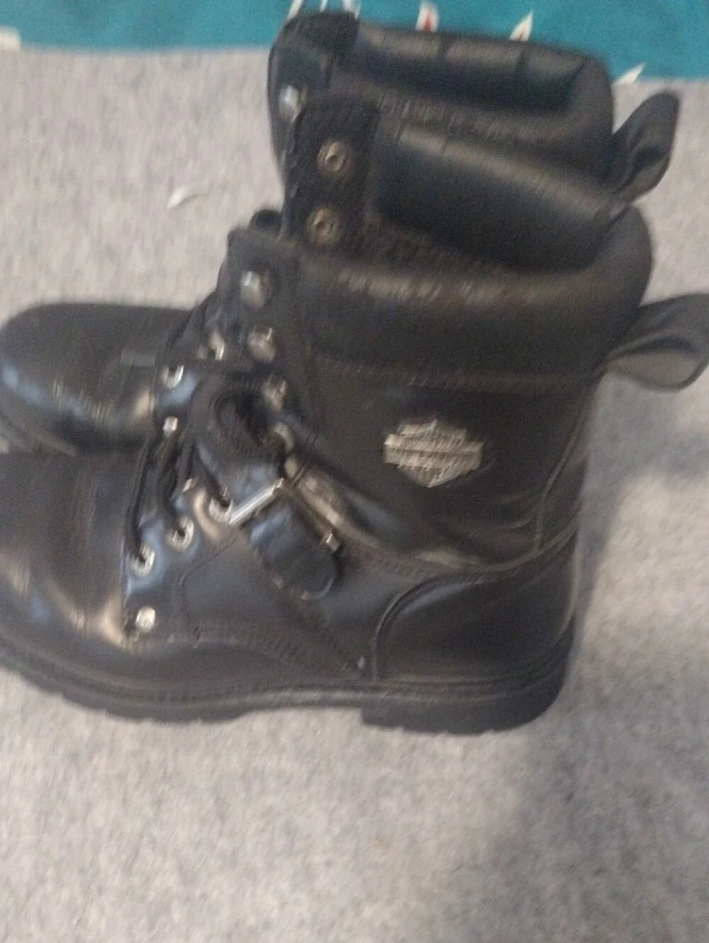 Harley-Davidson Black Leather Lace-Up Boot with Buckle
